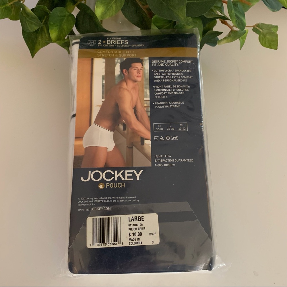 Jockey Pouch men's fly front white briefs. Package of 2. Size L. - Picture 2 of 2